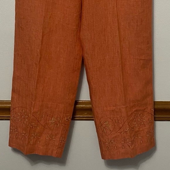 Sigrid Olsen Sport Womens Linen Cropped Pants Floral Embroidered Size 6 Fairy - Picture 7 of 13